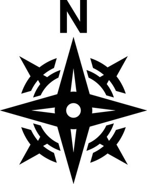 Black north direction symbol. Compass sign