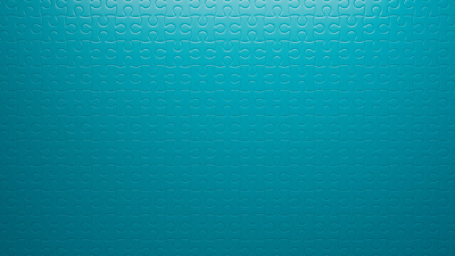 Teal Jigsaw Puzzle Background with Cleanly Locked Pieces. Order Concept.