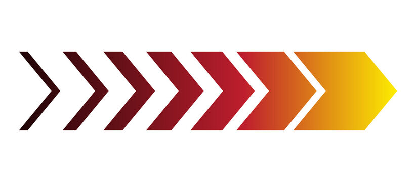 Gradient chevron arrow set with bold red, orange, and yellow directional shapes. Dynamic geometric symbols create a modern progress design for banners, timelines, infographics, websites, 