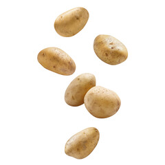 Obraz premium Whole fresh raw potatoes falling, isolated on transparent cutout background