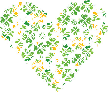 heart made of flowers. Hart of flowers. Floral heart shape. Shamrock heart. Clover heart. Shamrock heart vector design. Four leaf Clover heart shape. Heart shape. Heart. Love. Love of heart. 