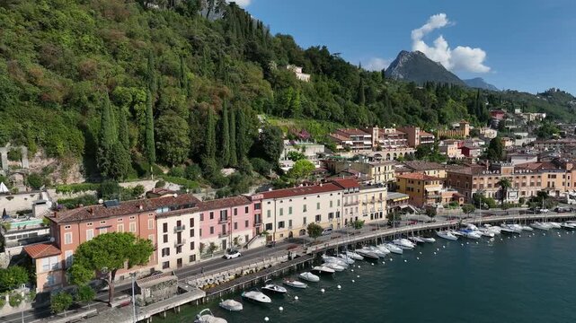 Aerial view of Lake Garda, Toscolano-Maderno, Chiesa dei Santi Faustino e Giovita - Monte Maderno, Province of Brescia, Lombardy, Italy