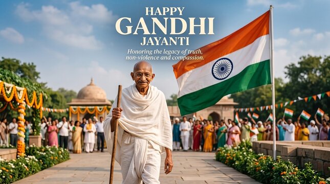 Mahatma Gandhi Jayanti social media post creative design with Indian flag background