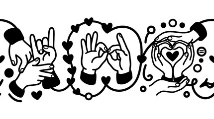 Obraz premium Hand gestures sign language love heart line art vector design