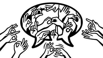 Obraz premium Hands making sign language gestures inside speech bubble vector