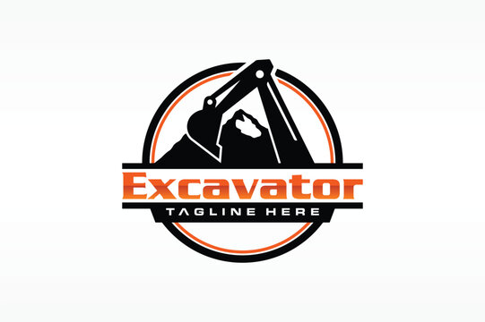 Excavator and Mountain Circular Logo
