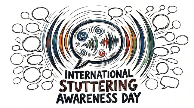 International Stuttering Awareness Day Speech Bubble Sound Waves Radiating Communication Hand Drawn Awareness Illustration