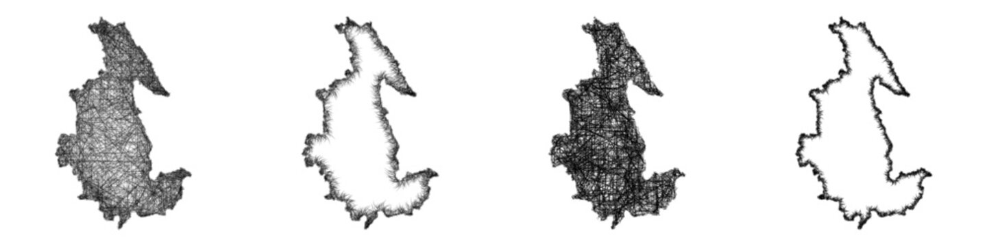 Sketch black and white Ayacucho (Peru) outline map design set
