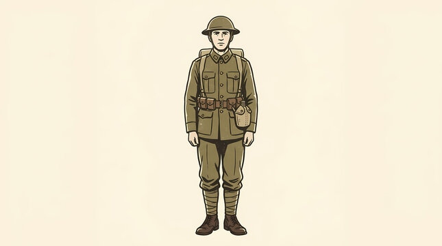 Vintage infantry soldier clipart standing at attention
