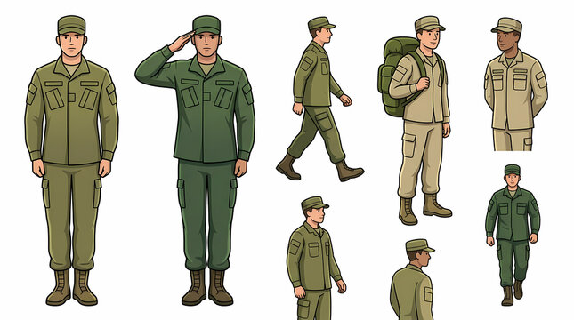 Military soldiers clipart collection in various poses and uniforms