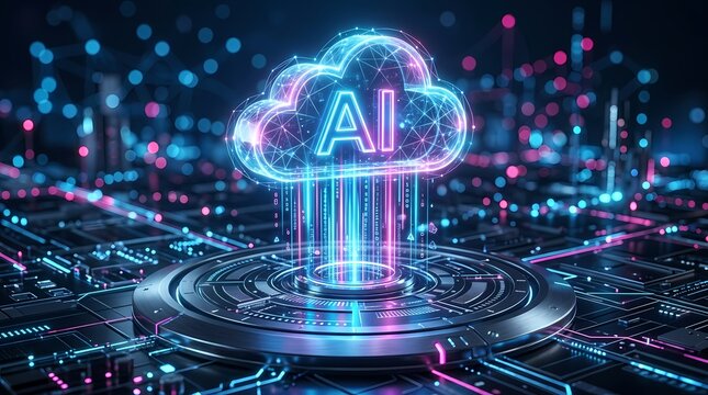 Futuristic ai cloud computing concept with glowing digital network connections