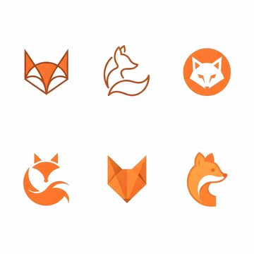 Set of modern orange fox vector icons and minimalist logo templates