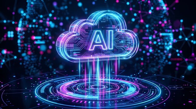 Artificial intelligence cloud computing concept with digital data network