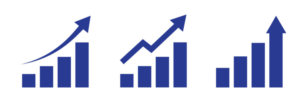 moving up concept of stock market business growth, increasing financial profit, business grow up trend sign. bar chart illustration showing upward growth trend with rising bars and directional arrow.
