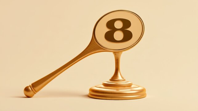 A clean auction paddle with the number eight displayed prominently. The setting is elegant and minimal, typical of a premium auction house.