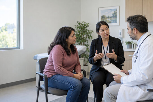Professional interpreter supporting a medical consultation