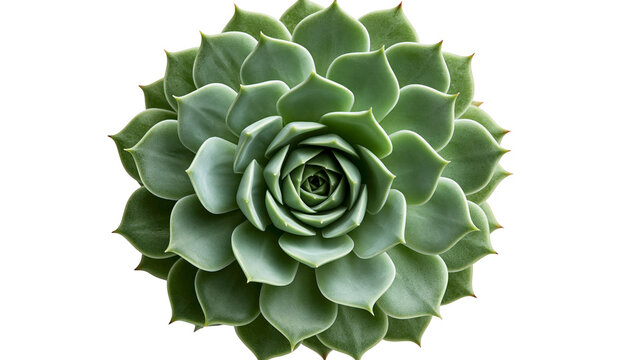 Green rosette succulent plant with pointed fleshy leaves in a top down view