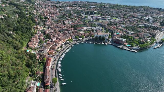 Aerial view of Lake Garda, Toscolano-Maderno, Chiesa dei Santi Faustino e Giovita - Monte Maderno, Province of Brescia, Lombardy, Italy