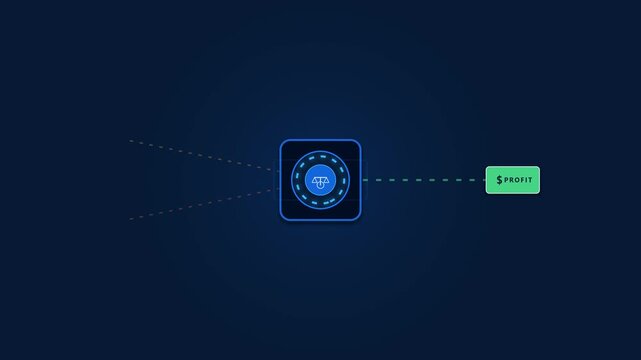 Digital security lock icon connected to a green button with a dollar sign.