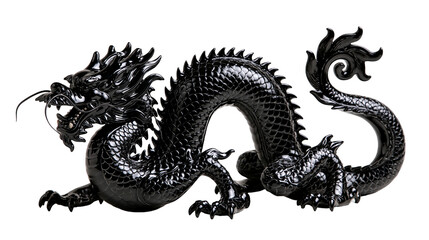 Fototapeta premium Glossy black ceramic Chinese dragon figurine with intricate scales and sharp claws