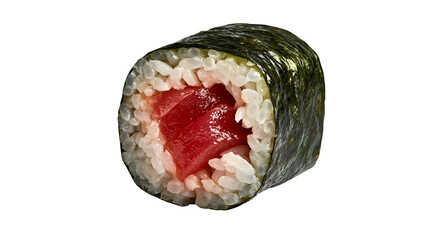Fresh tuna maki sushi roll with white rice and dark green nori seaweed wrap © Lyra