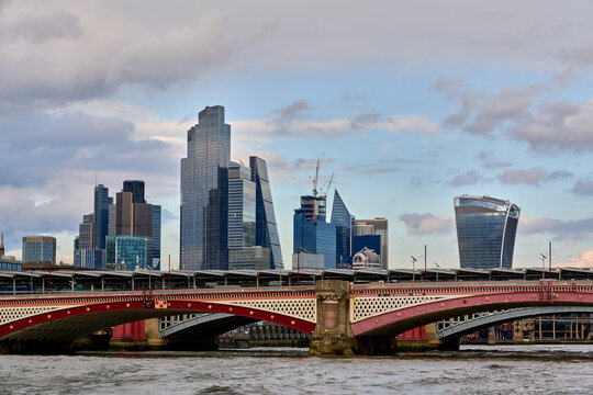 London skyline with blackfriars bridge over river thames