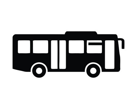 Simple black and white illustration of a public transportation bus on a white background