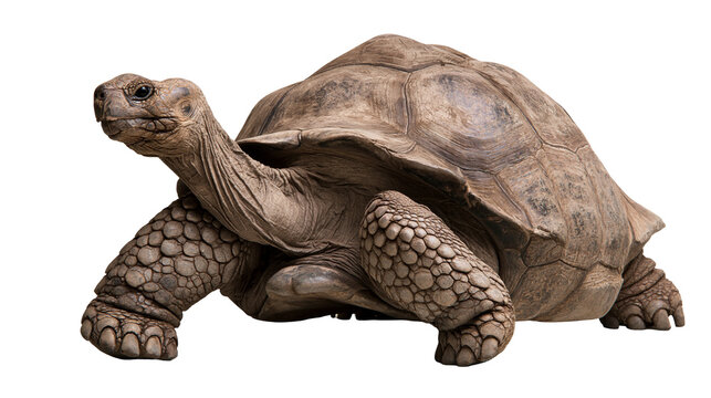 Large adult Galapagos giant tortoise with textured brown shell and wrinkled skin