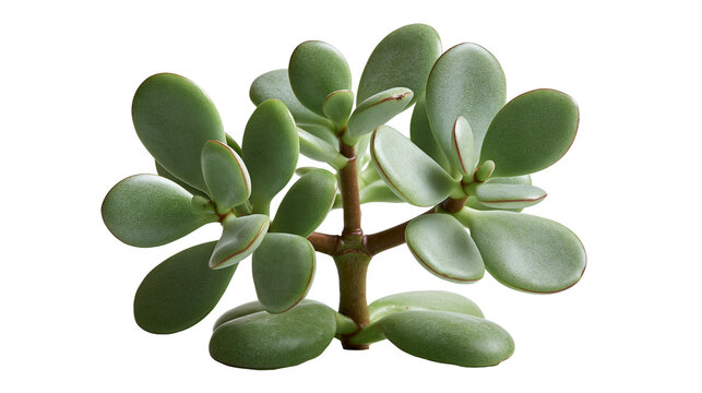 Crassula ovata jade plant with thick fleshy green leaves and woody brown stems