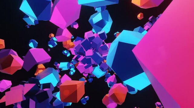 Colorful glass geometry with intersecting cubes and intense spectral reflections. Futuristic background with geometric glass forms and vibrant prismatic colors for creative visual projects. 3d render