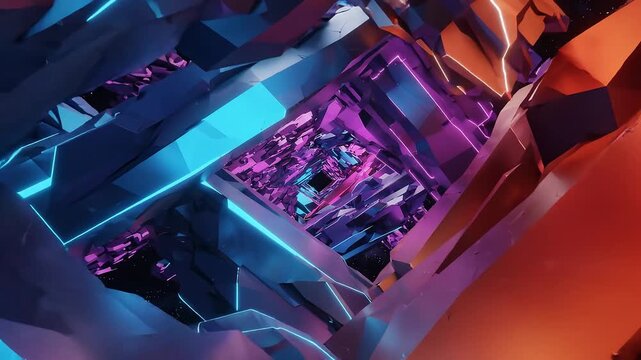 Colorful glass geometry with intersecting cubes and intense spectral reflections. Futuristic background with geometric glass forms and vibrant prismatic colors for creative visual projects. 3d render