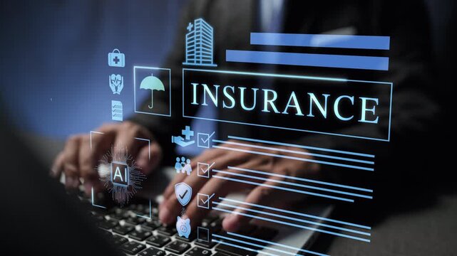 Online health insurance application with AI technology assisting applicants, screening information and providing guidance during the digital enrollment process through a laptop.