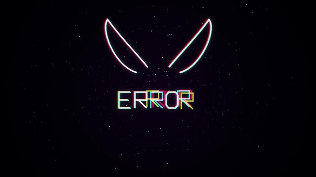 Glitchy ERROR text animation with digital devil horns on a dark starry background for tech videos