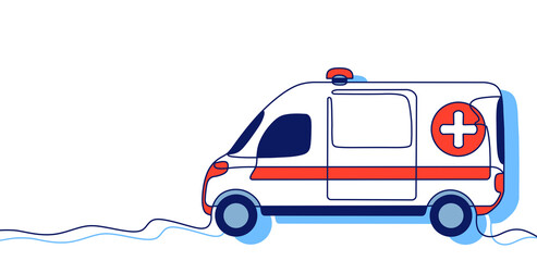 Line art cartoon illustration of an emergency ambulance vehicle © SasubuArt