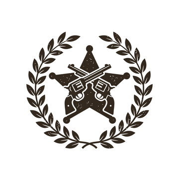 Crossed Pistols Emblem Surrounded By Laurel Wreath Badge.