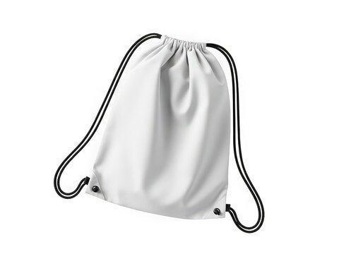 Empty white drawstring bag for gym or school isolated on transparent background