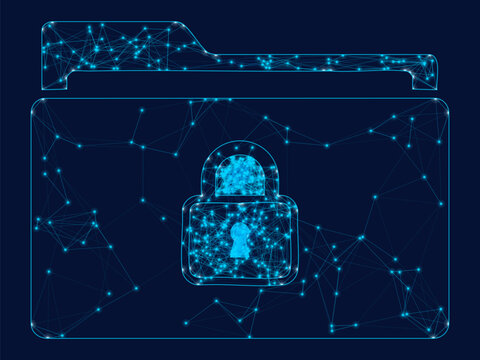 Digital folder icon with secure glowing padlock for cyber data protection