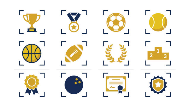Set of flat design icons representing various sports awards and trophies