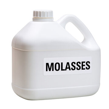 White plastic container with word MOLASSES label isolated on transparent background PNG element