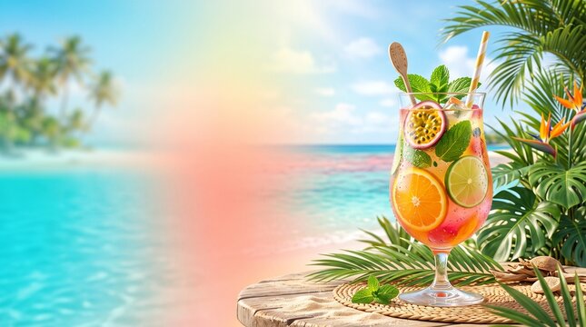 Colorful Tropical Mocktail Summer 3D Banner