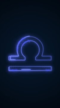 Vertical Neon Blue Libra Zodiac Sign Border Outline Loop Background