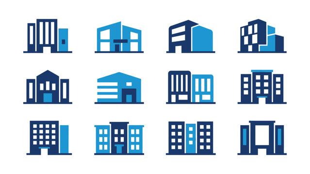 Set of various modern building icons with transparent background for design use