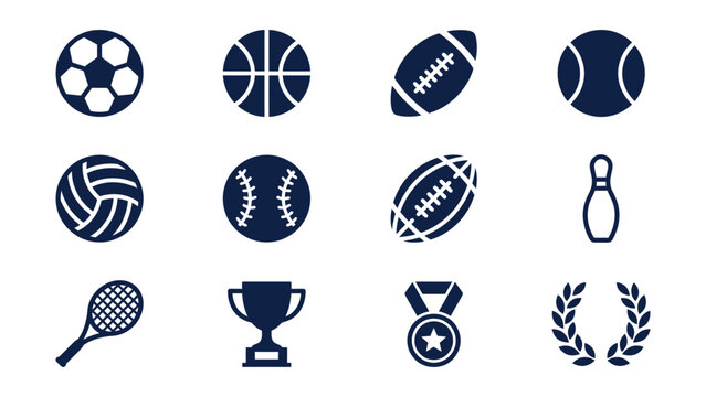 Set of various sports icons with transparent background for graphic design use