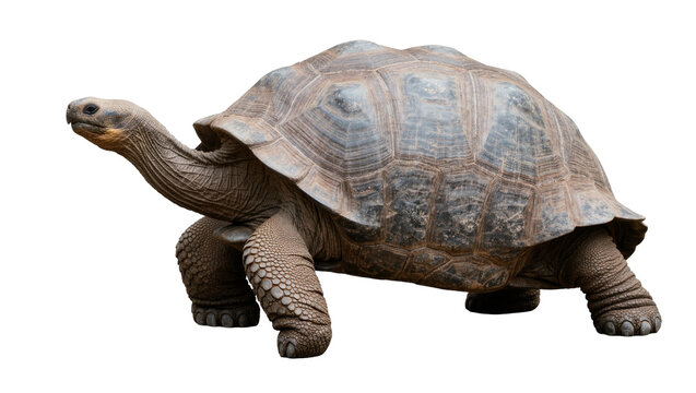Giant Galapagos tortoise with textured shell, isolated on transparent background