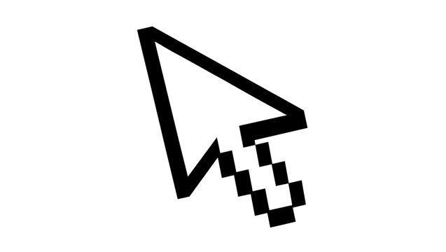 Black pixelated computer mouse cursor pointer, isolated on transparent background