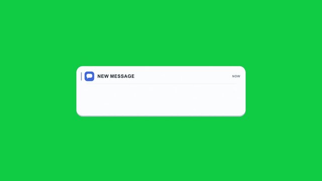 Animated blank new message popup notification alert with text placeholder on green screen