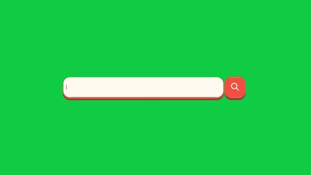 Animated 3D looping blank search bar with blinking cursor and red button on green screen