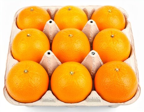 Fresh Oranges in Pack Isolated on White Background
