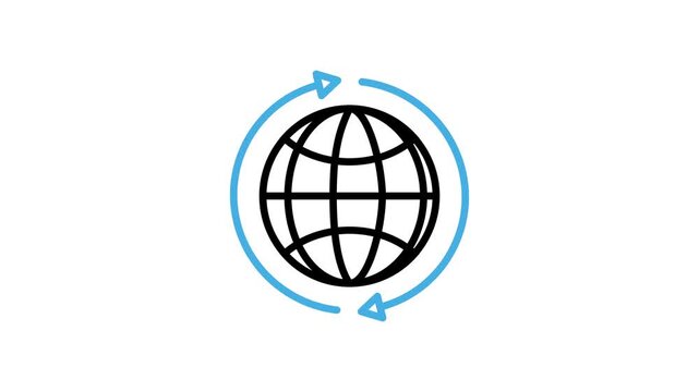 World globe, network or website icon animation. Rotation arrow with planet, earth, geography, map, global, internet, cyberspace, browser, site, connect process animated video. Motion graphics