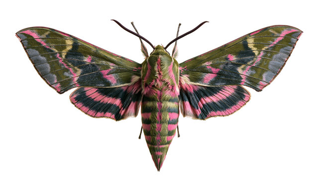 Vibrant green and pink Oleander hawk-moth with spread wings